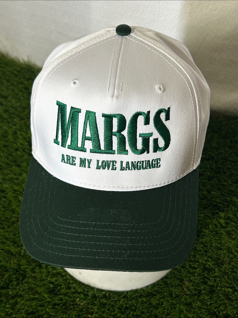 OTTO White and Dark Green Kids Baseball Cap with 'MARGS' Embroidery